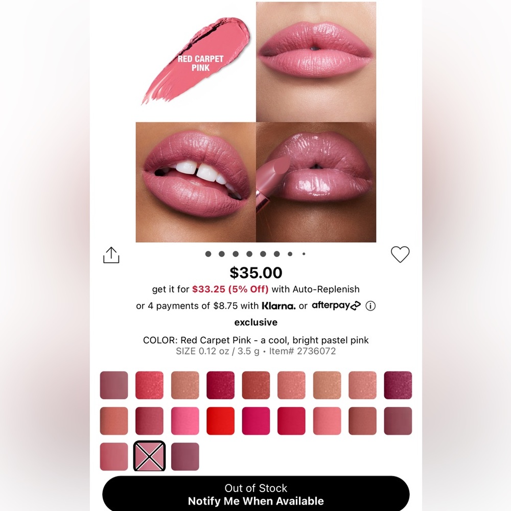 Charlotte Tilbury red carpet pink lipstick